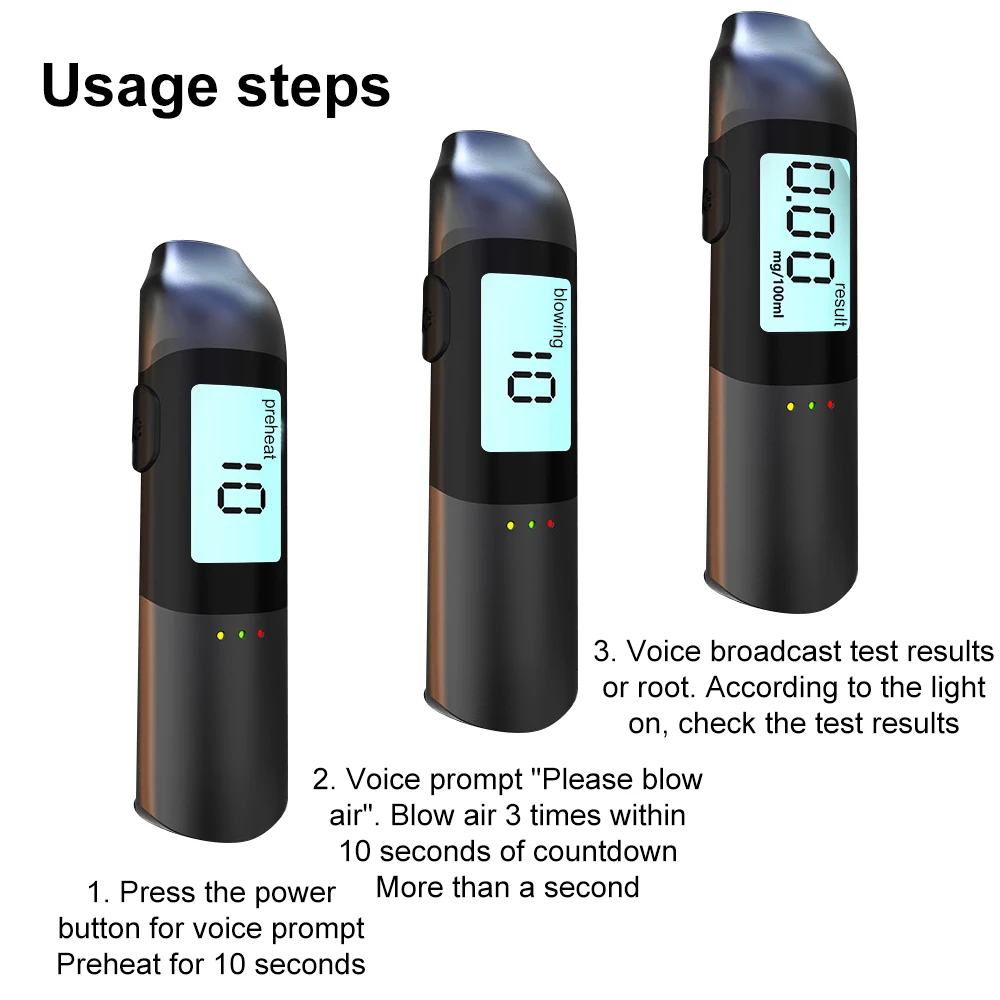 LCD Display Digital Alcohol Tester Professional Alcohol Detector Breath Rechargeable Breathalyzer Alcotester Drunk Driving Test