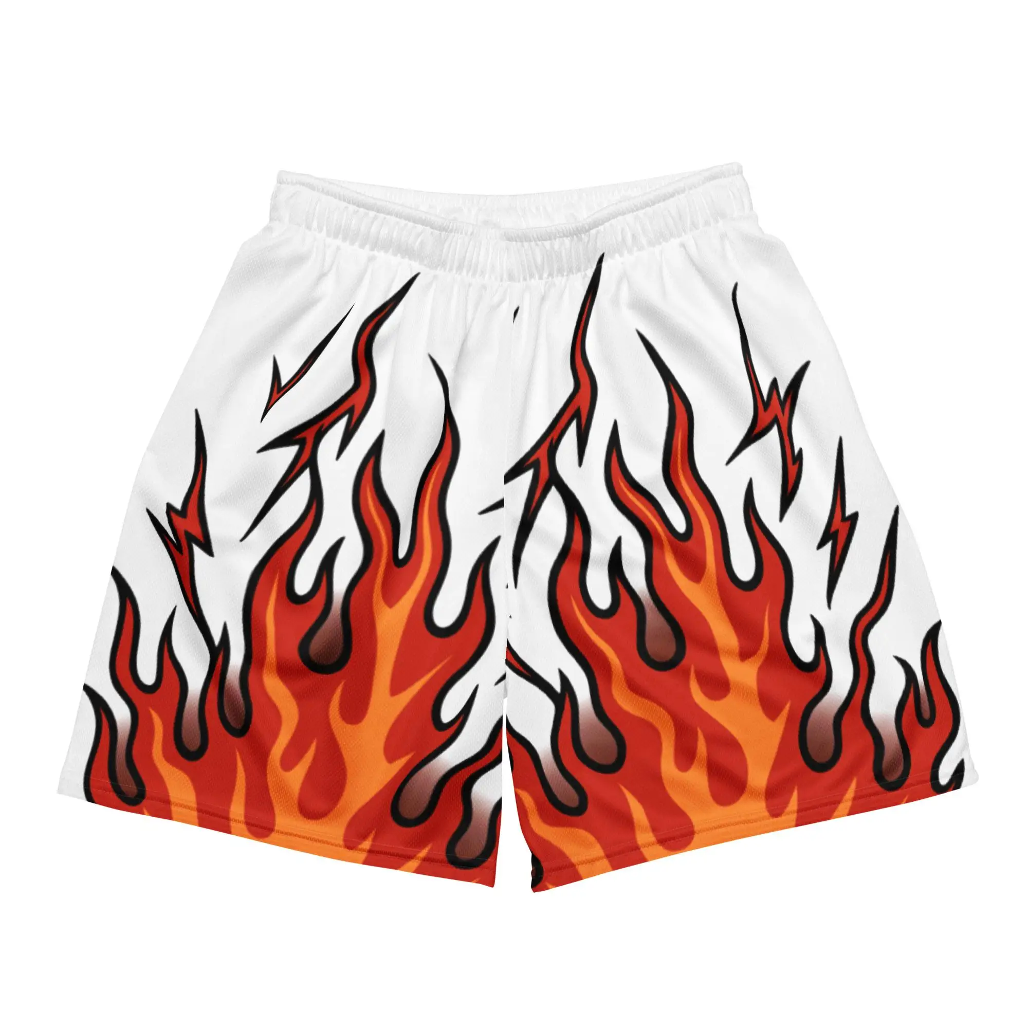 Summer Fashion Retro Flame Men's and Women's Street Oversized Loose Breathable Quick Drying Beach Sports Basketball Shorts Moto