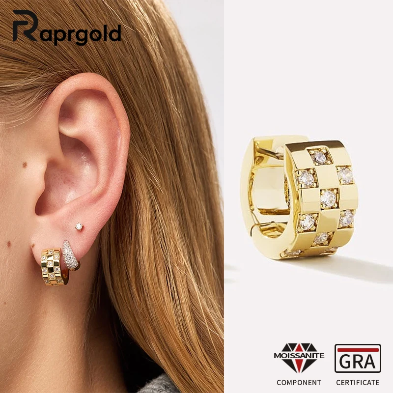 

Серьги-кольца RAPRGOLD 2.2 мм с муассанитом, широкие, для женщин, из золота 14K, изящные ювелирные украшения, подарки с сертификатом GRA