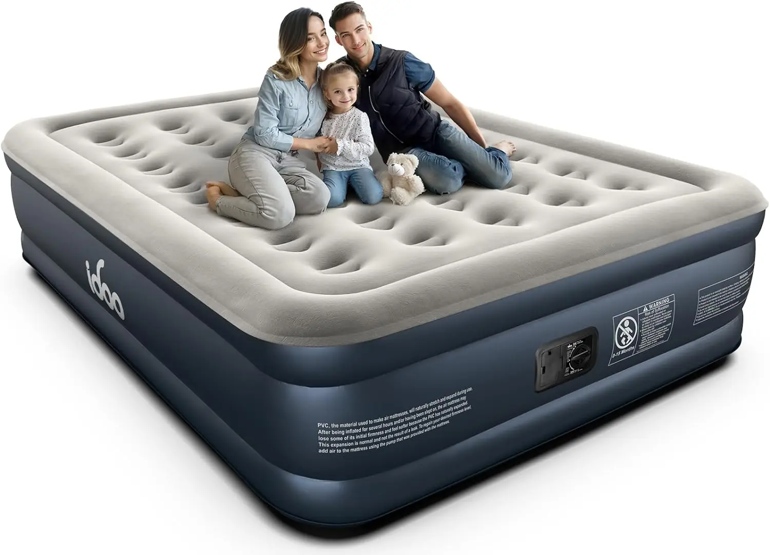 

iDOO Queen Air Mattress with Built in Pump, 18" Raised Comfort Blow up Mattress, Upgraded Four Chamber Airbed, Durable