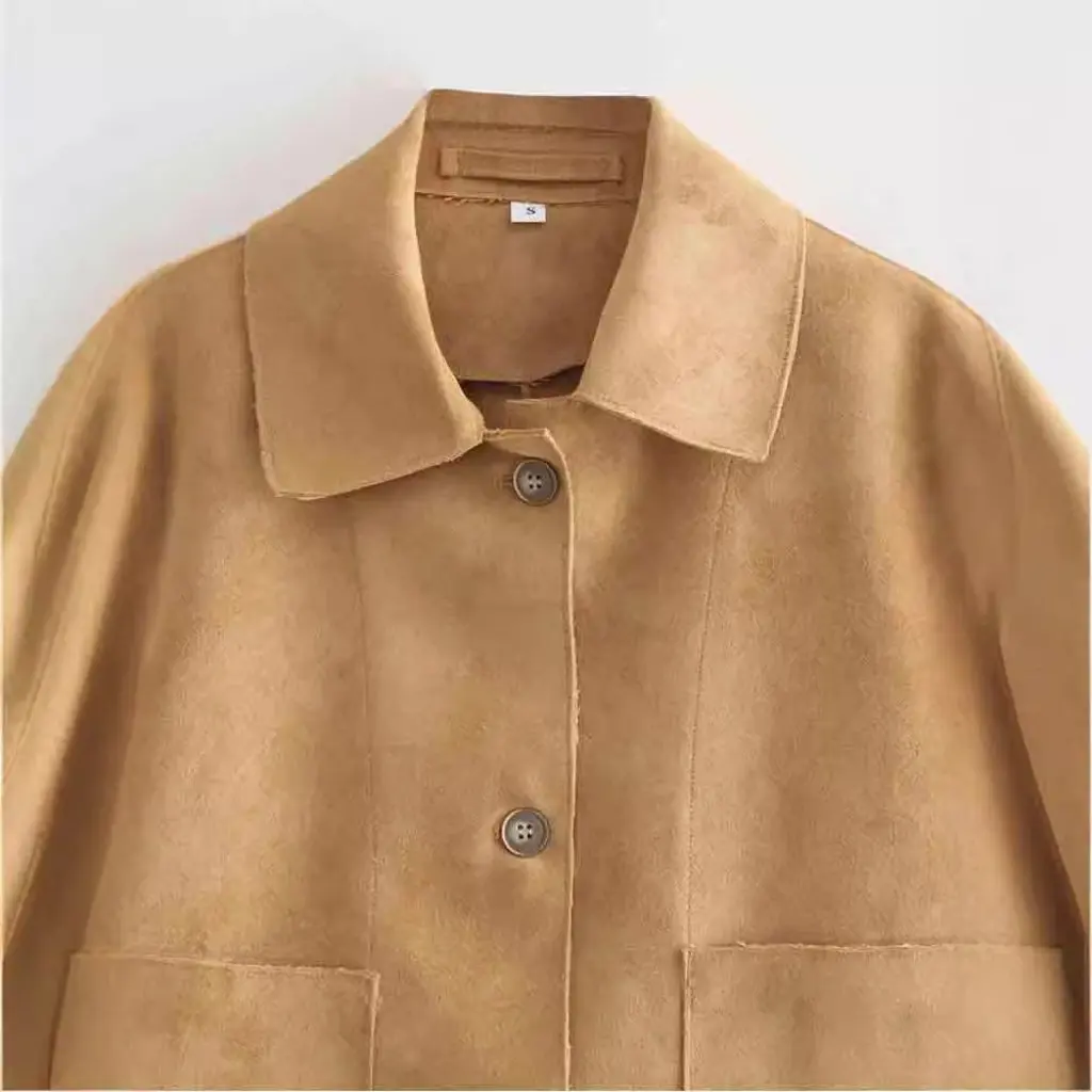 

Zatrax- Women's Elegant Long-Sleeve Leather Jacket Coat with Lapel And Patch Pocket All-Match Trim Design for