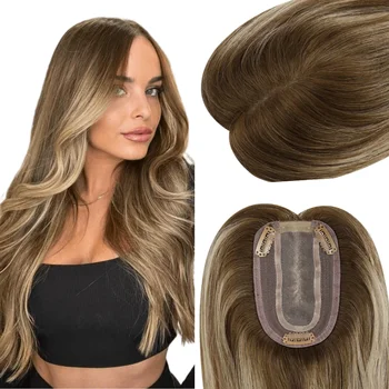 Moresoo Topper per capelli umani 3 * 5 pollici Capelli vergini Pezzo di capelli invisibile per capelli corti e sottili Topper Clip per capelli in naturale