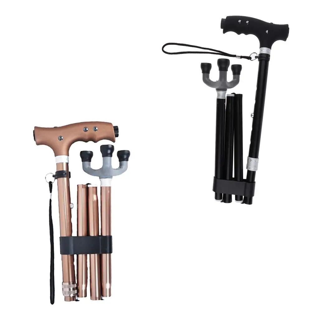 

Walking Cane Foldable Height Adjustable with Tripod Base and Led Light for Daily Walking Support