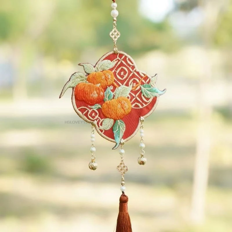 Hanfu Accessories Persimmon Embroidery Tassel Pendant Ancient Horse Face Skirt Accessories Cheongsam Tassel Accessories