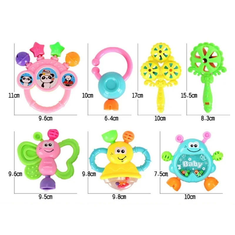 7 unids/set Color aleatorio plástico mano sacudiendo campana recién nacido sonajeros juguete mordedor infantil juguete niños agarrar campanas de mano Juguetes