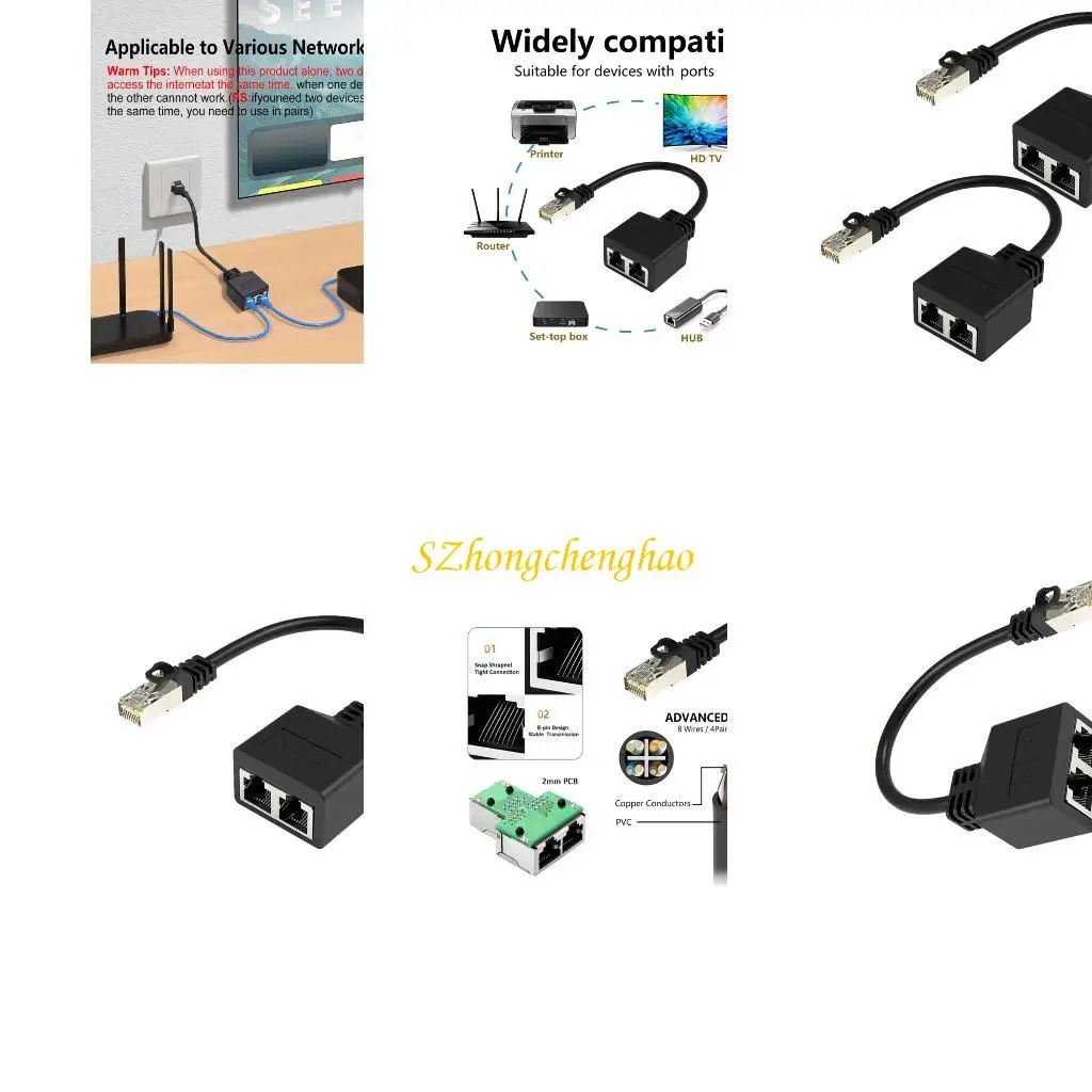 

Ethernet Splitter Adapter RJ45 1 Male to 2 Female Socket Extender Plug LAN Networking Cable Connectors Black 601D