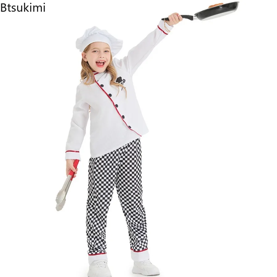 Conjunto de Uniforme de Chef para Niños, Ropa de Trabajo para Repostería, Disfraces de Halloween para Niños y Niñas, Disfraces para Fiestas y Representaciones Escénicas