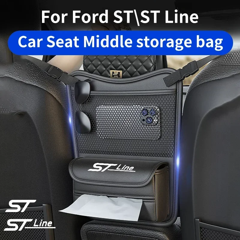 

Leather Car Armrest Box Storage For Ford ST Line MK234 Auto Seat Middle Storage Bag Hanging Organizer Holder Net Pocket Stowing