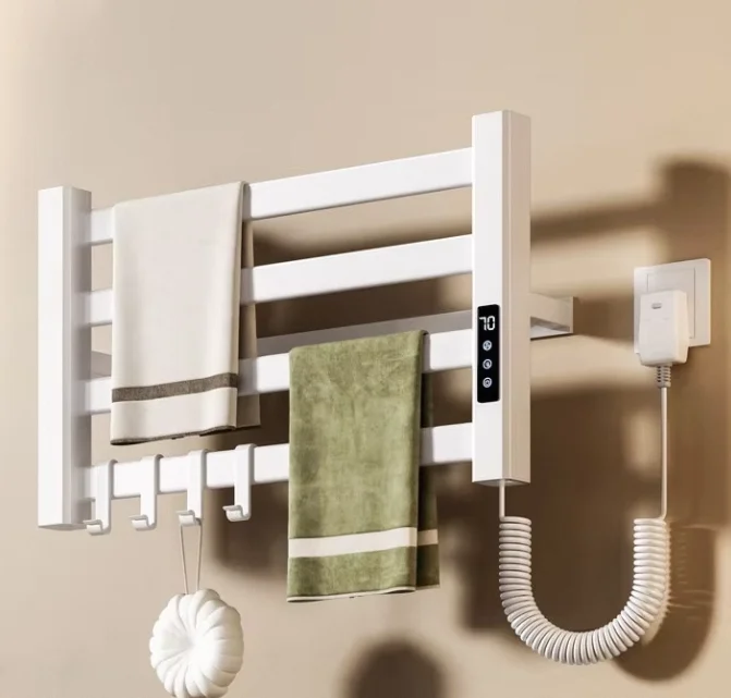 Heated Towel Rail Space Aluminum Gray Electric Towel Rack Aroma Diffuser UV Light Negative For Ion Bathroom Adjustable