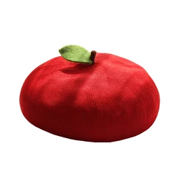 Women Knit Thin Painter Hat Female Cute Little Leaf Fruit Orange Peach Grape Breathable Novelty Beret Hat