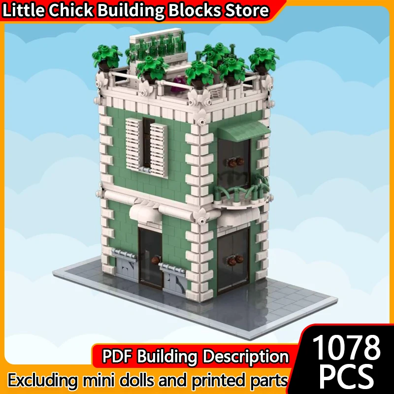 

Модель City Street View MOC, строительные кирпичи, песочно-зеленый, квартира, модульная технология, детские праздничные подарки, сборные игрушки, костюм