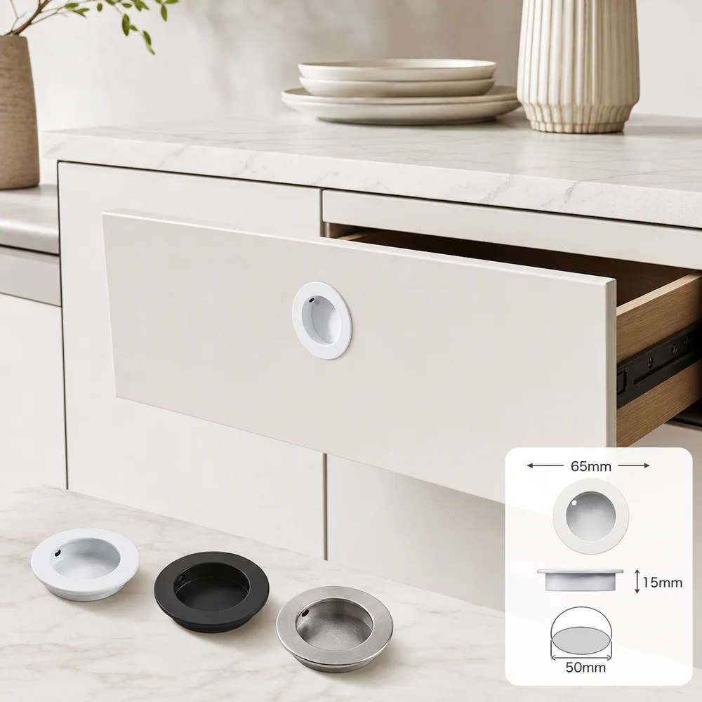 Stainless Steel Recessed Door Handle Round Shape Flush Mount Cabinet Handles Concealed Installation Cabinet Pulls