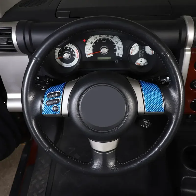 لينة ألياف الكربون سيارة الجبهة عجلة توجيه سيارة غطاء أزرار ملصق الكسوة الداخلية اكسسوارات السيارات لتويوتا FJ كروزر 2007-21 sories #3