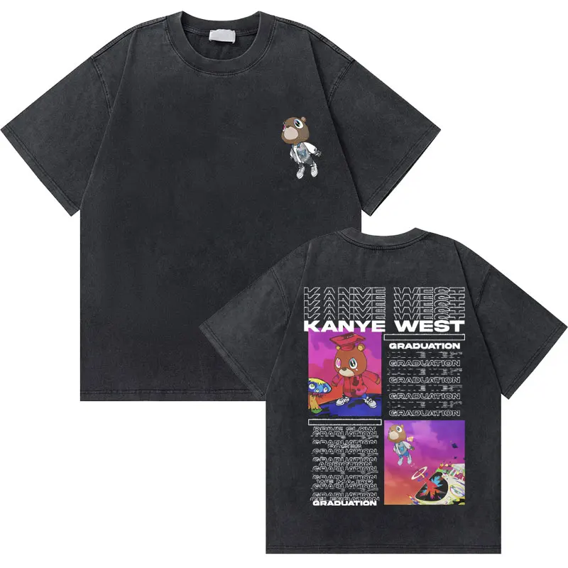 Washed Vintage Rapper Kanye West Graduation Bear Graphic T Shirt