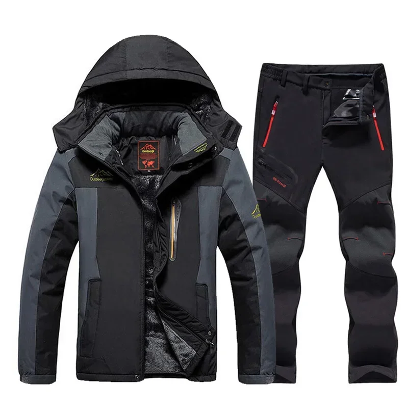 Impermeável Ski Suit Set masculino, Windproof Snow Fleece Jacket, Outdoor Snowboard Wear, Grosso, Quente, Marcas Macacão, Inverno