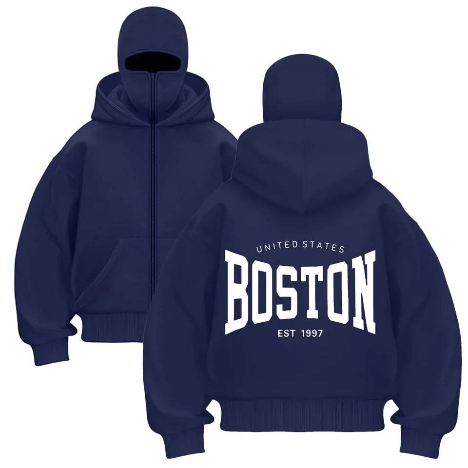 Men's Hoodies Balaclava Y2K Gothic Harajuku Long Sleeve Double Hooded Sweatshirt Jackets Letter Printed Zipper Sportswear