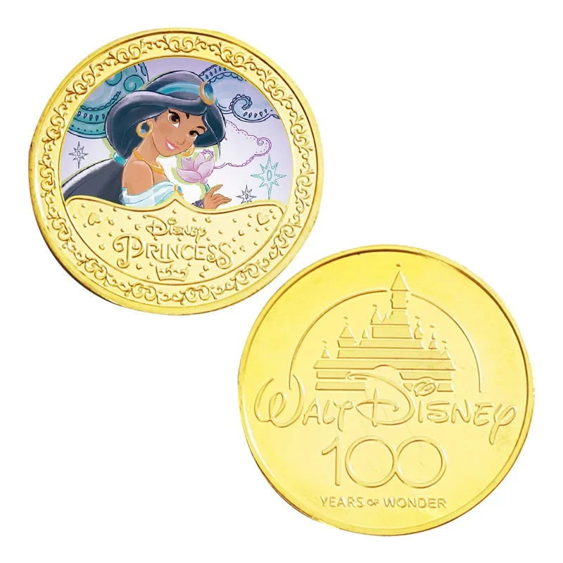 Moneda conmemorativa de princesa Disney, Blancanieves, Anna, Elsa, figura de acción, moneda de Ariel, Bella, adorno de dibujos animados lindo, regalo para niños