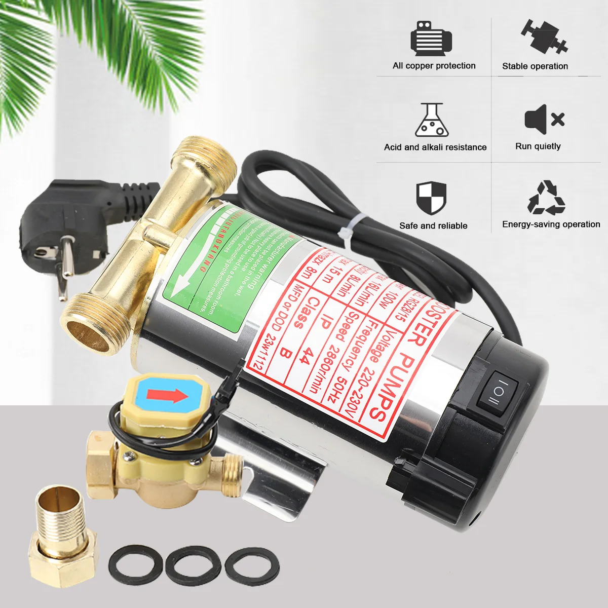 Bomba de Presión Silenciosa de 220V 100W para Grifo, Tubería de Agua, Calentador, Paneles de Energía Solar, Agua Fría y Caliente