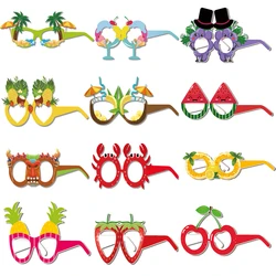 12pcs Summer Hawaiian Party Paper Glasses Pineapple Fruit Glasses Photo Prop  Kids Gift Tropical Aloha Birthday Party Decoration