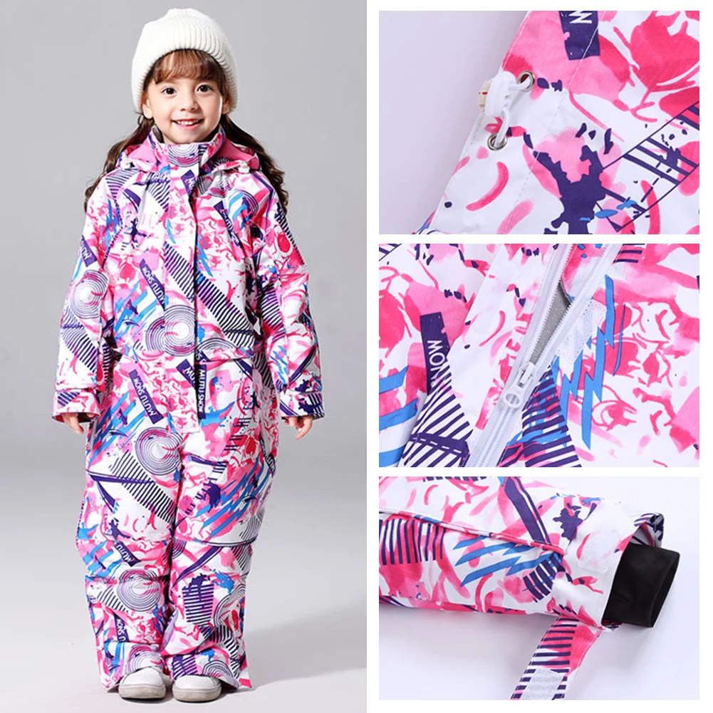 Kids Snowboard Wear,One-Piece Boys Skiing Suits,Winter Waterproof Windproof Children's Snow Jumpsuits,Fleece Girls Skiing Suits
