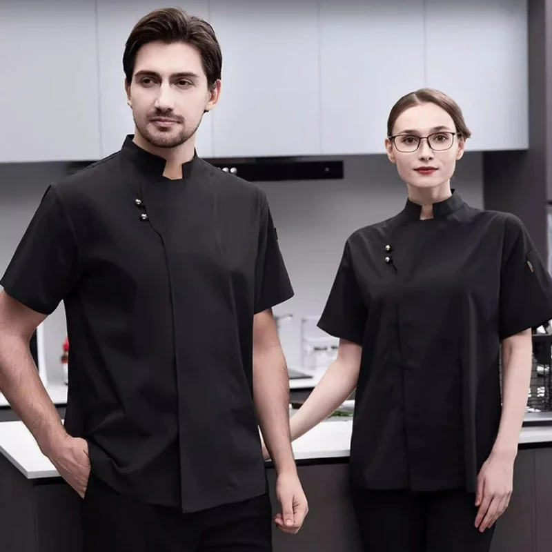 Veste de Chef respirante, Costume d'hôtel à manches courtes pour hommes et femmes, vêtements de cuisine de Restaurant, uniforme de serveur, chemise de Chef