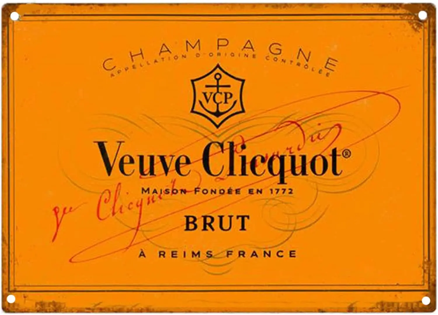Veuve Clicquot Brut Champagne Retro Tin Plaque For Home Coffee Shop Poster, White Metal Sign Plaque Poster