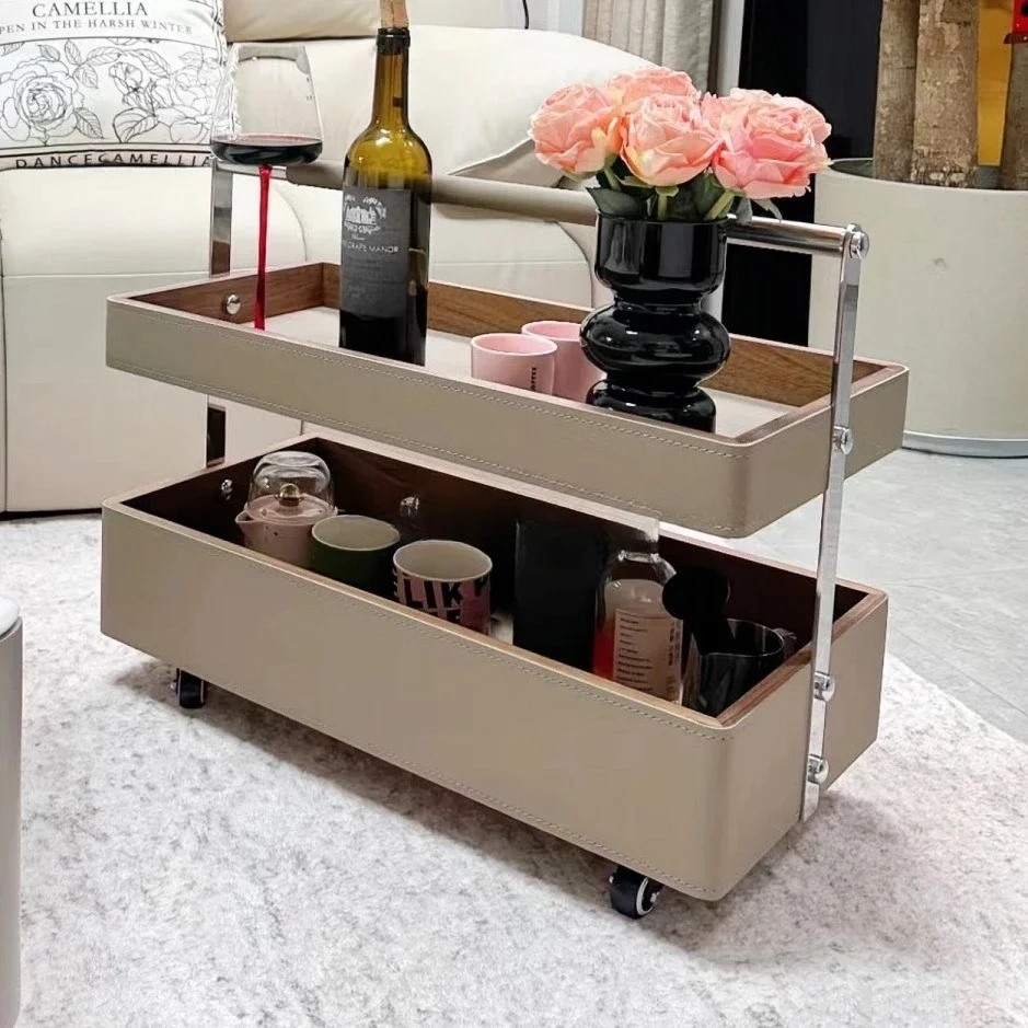 HHMobile Coffee Table Trolley Light Luxury High Sense Movable Cream Wind Edge Table Rack