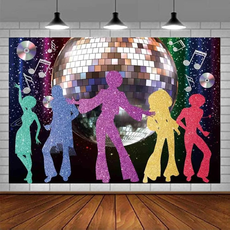 Disco Ball Photography Backdrop Neon Back To 70s 80s 90s Let's Crazy Glow In The Dark Dance Prom Birthday Party Music Background