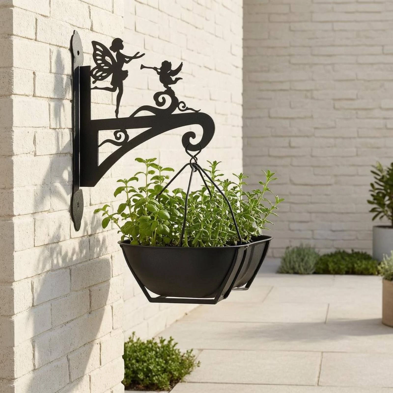 Hanging Basket Bracket Black Metal wallMounted Plant Hanger Wall Mounted Plant Hook Feather Cutouts Garden Decor Easy to Install view 5