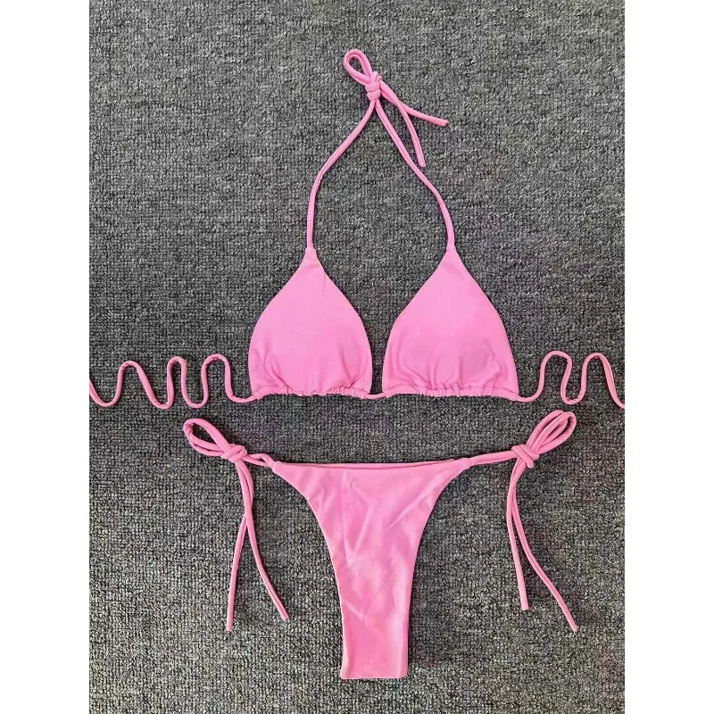 

Hot Selling European and American Style Triangle Soft Bag Sexy Bikini Leopard Print Hanging Neck Beach Backless Swimsuit