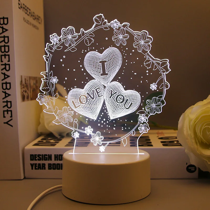 1pc LOVE Lace  3D Night Light, 3D Optical Illusion Lamp With Touch, 7-Color Changing Ambient Light For Bedroom