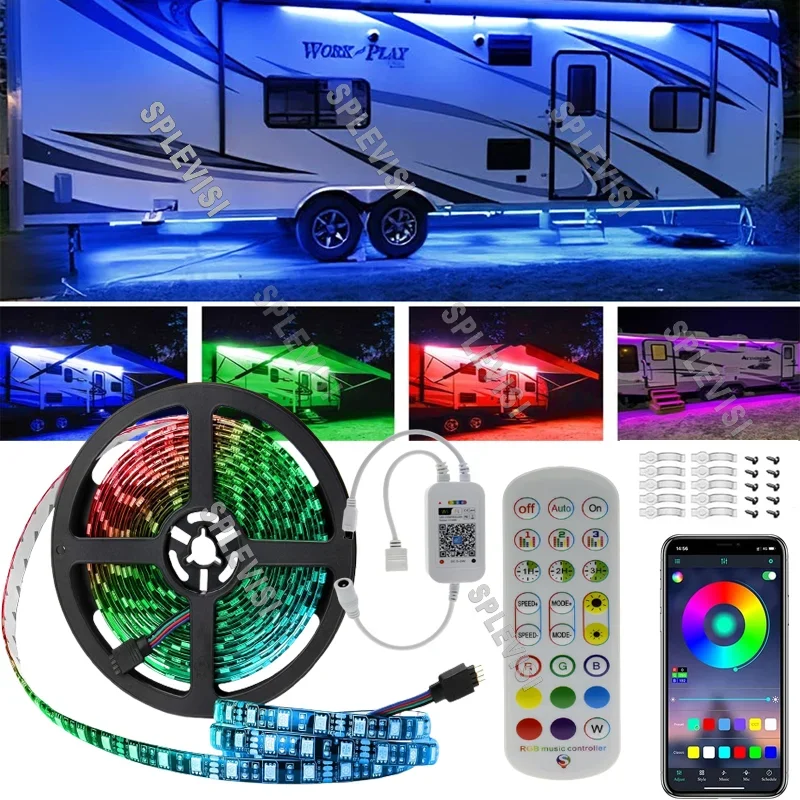 RGB RV Camper Awning Led Lights for Motorhome Travel Trailer Concession Stands Food Trucks Party BBQ w/ APP Music Sync Remote