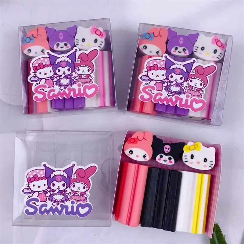 Sanrioed Eraser Cartoon Cinnamoroll Kuromi Slicable Eraser Student Stationery Cute Hello Kittys Sandwich Style Eraser Child Gift