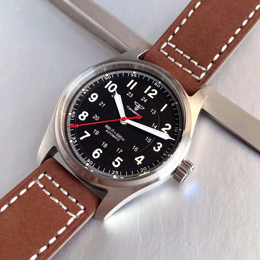 Tandorio Business 39mm Pilot Retro Automatic Mechanical Watch For Miyota 8215/PT5000 200m Waterproof Sapphire Crystal Glass Lume view 6