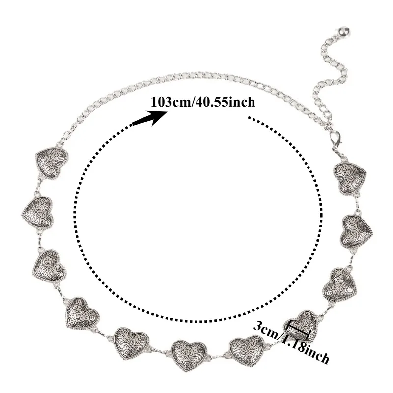 Fashionable Retro Light Antique Silver Heart-Shaped Women's Waist Chain—A Unique Versatile High-Quality Waist Chain