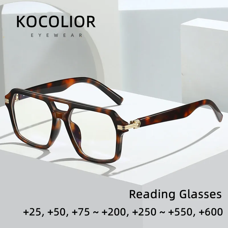 Fashionable Ladies' Double Beam Frame Reading Glasses Women Men Anti Blue Large Frame Glasses Simple Classic Presbyopic Glasses