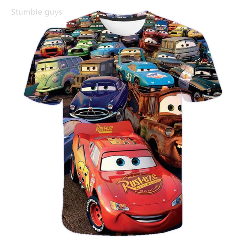 Summer Kids Cars T-Shirt Lightning McQueen Mater Print Short Sleeve Soft Cartton Breathable Casual Cartoon Tops