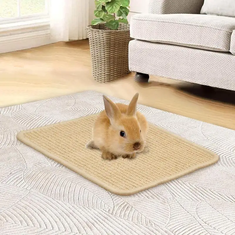 Bunny Scratch Pad Sisal Scratch Mat For Bunny Chew Toys Cooling Rug Bedding Cage Accessories Protector For Chinchilla Hamster - Image 4