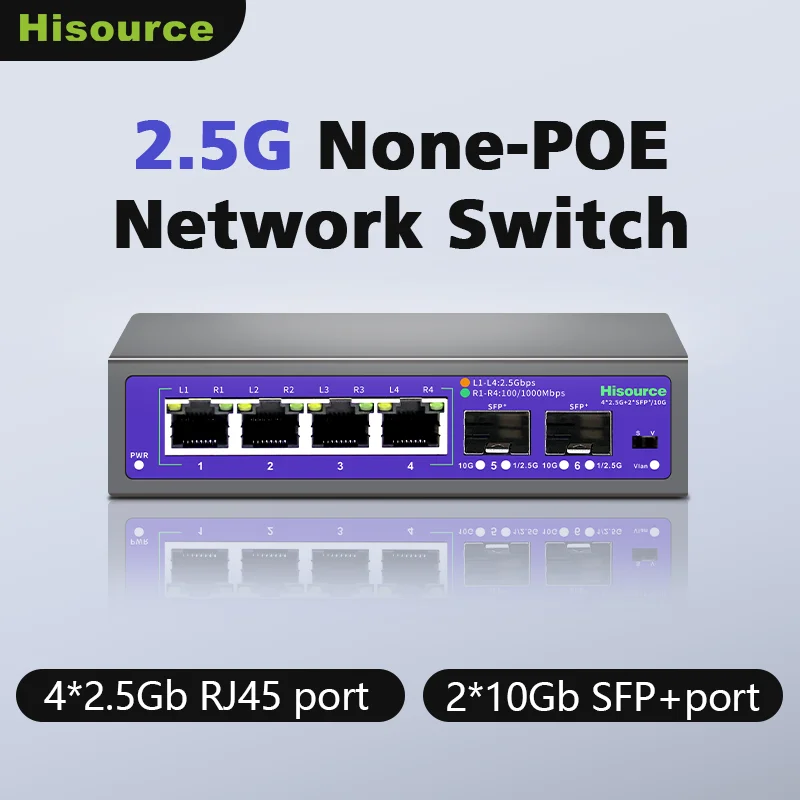 Hisource 2.5G 4 8-portowy przełącznik Ethernet Brak przełącznika sieciowego POE uplink 2*10G Port dla kamery IP/bezprzewodowej punktu dostępowego
