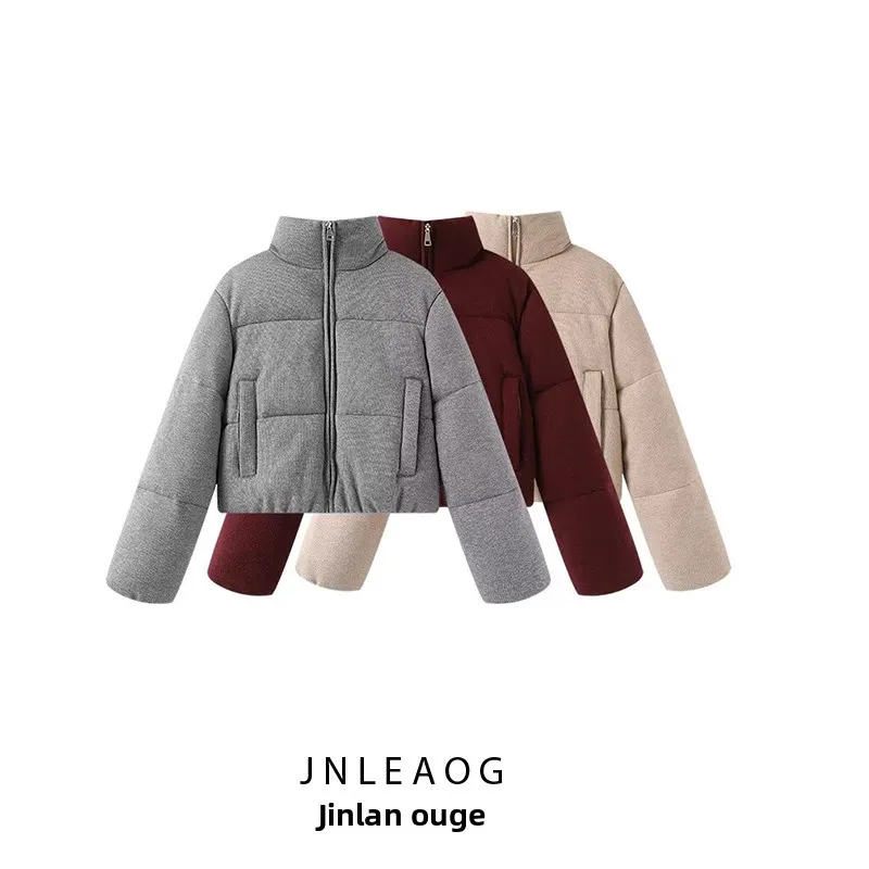 

Faionable Knitted Stand Collar Warm Cotton Jaet Women's Autumn New Sle JNLEAOG French Sle Loose Fit Polyester Coat