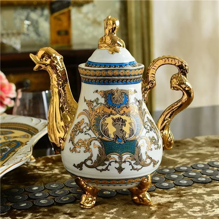 15pcs Gothic Court Royal Home Decors Porcelain Gold Handle Coffee Tea Set