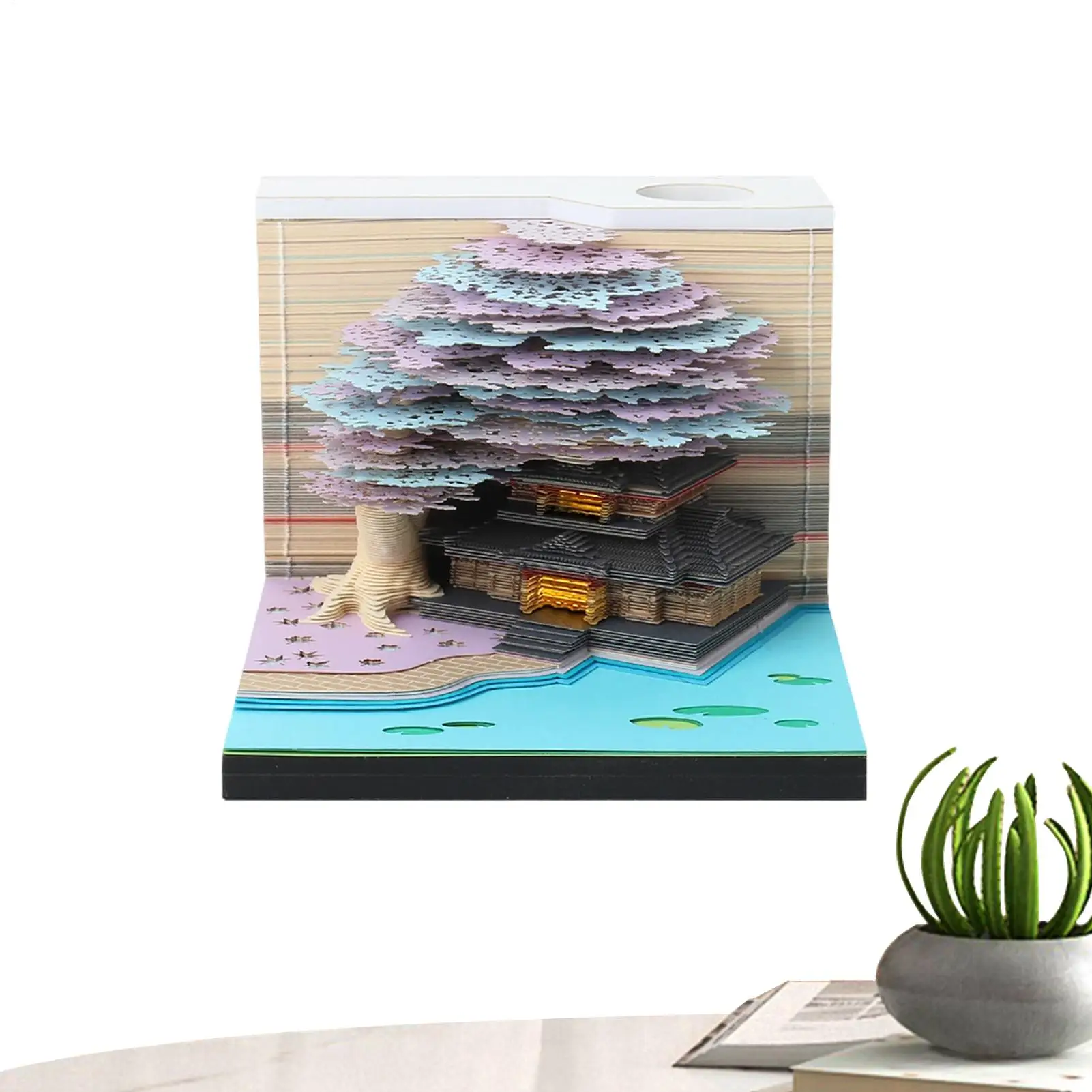2027 Paper Carving Calendar 3D Tear Off Page Calendar With LED Light Tree House Paper Carving Art Notebook Tearable Calendar