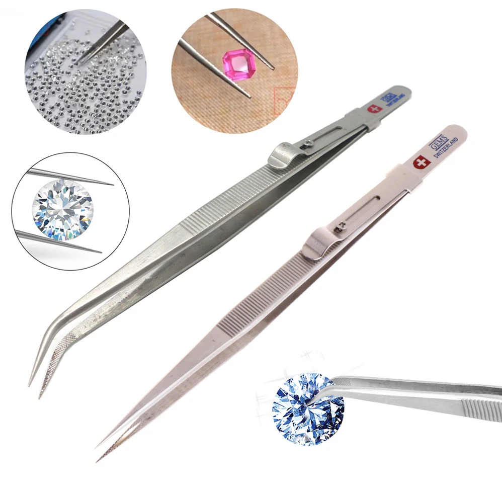 Extra Longo Pinças Diamante Curvo Dica Pedra Pedras Preciosas Strass Acrílico Picking Tool Fazendo Jóias Artesanato Aço Inoxidável