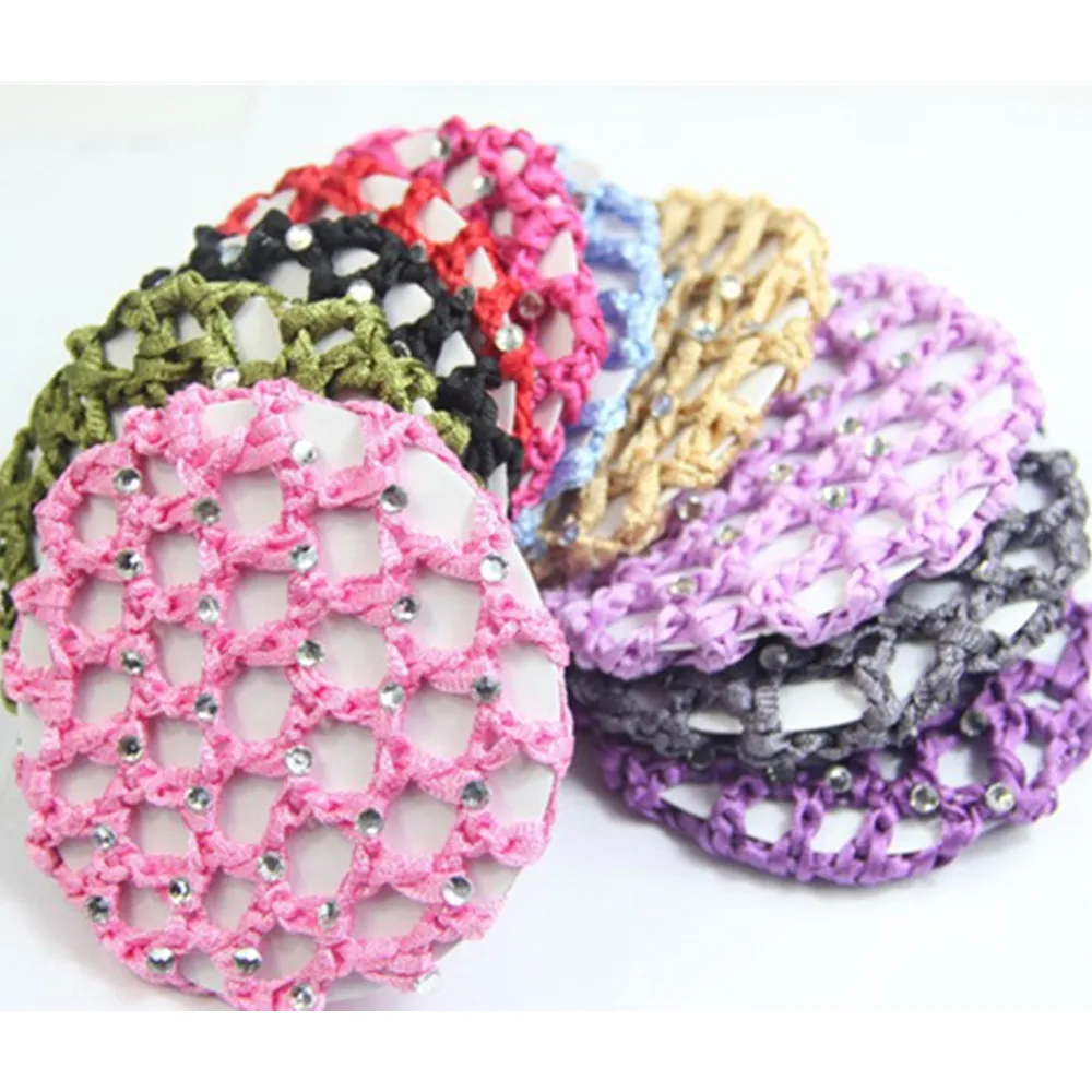 Women\'s Hairnets for Girl Ballet Dance Performance Crochet Chic with Rhinestone Professional Coiling Hair Band Hair Accessories