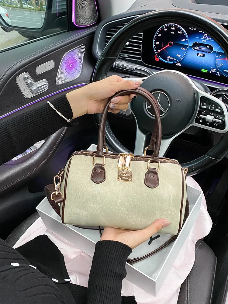 

Модная винтажная сумка-бостон с контрастными цветами и высококачественной кожей, новая трендовая женская сумка через плечо