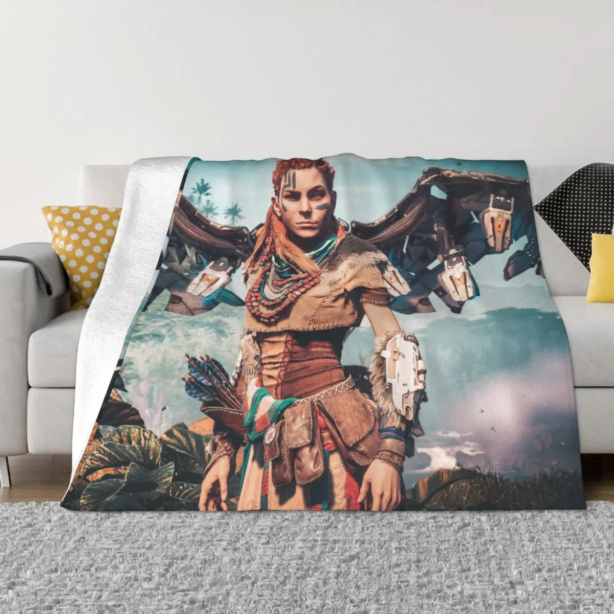 

Horizon Zero Dawn Beautiful Aloy Blanket Flannel Spring/Autumn Adventure Game Thin Throw Blankets for Bedroom Bedding Throws