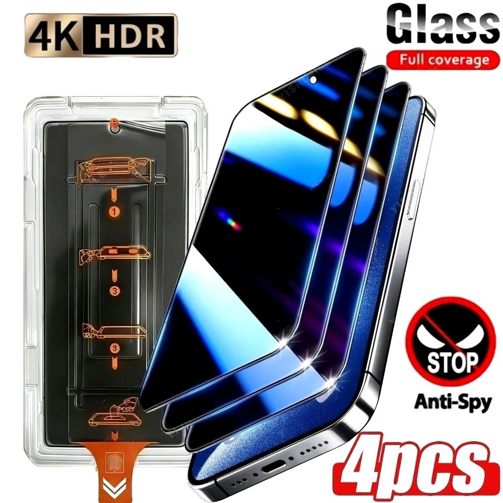 

4Pcs Anti Spy Full Screen Protector for iPhone 17 16 15 14 Pro Air 16 15 Plus 13 12 11 Pro Mini One Click Installation Protector