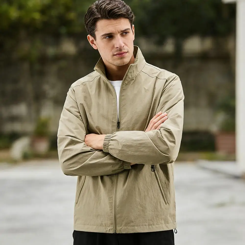 

Men's Stand Collar Jacket with Zipper Placket Long Sleeve Spring Autumn Coat Stylish Casual Outdoor Jackets Outerwear