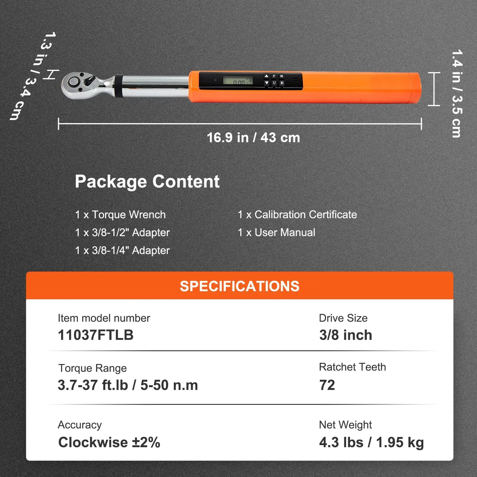 Torque Wrench Digital - Digital Torque Wrench, 3.7-37Ft.lb/5-50n.m 3/8