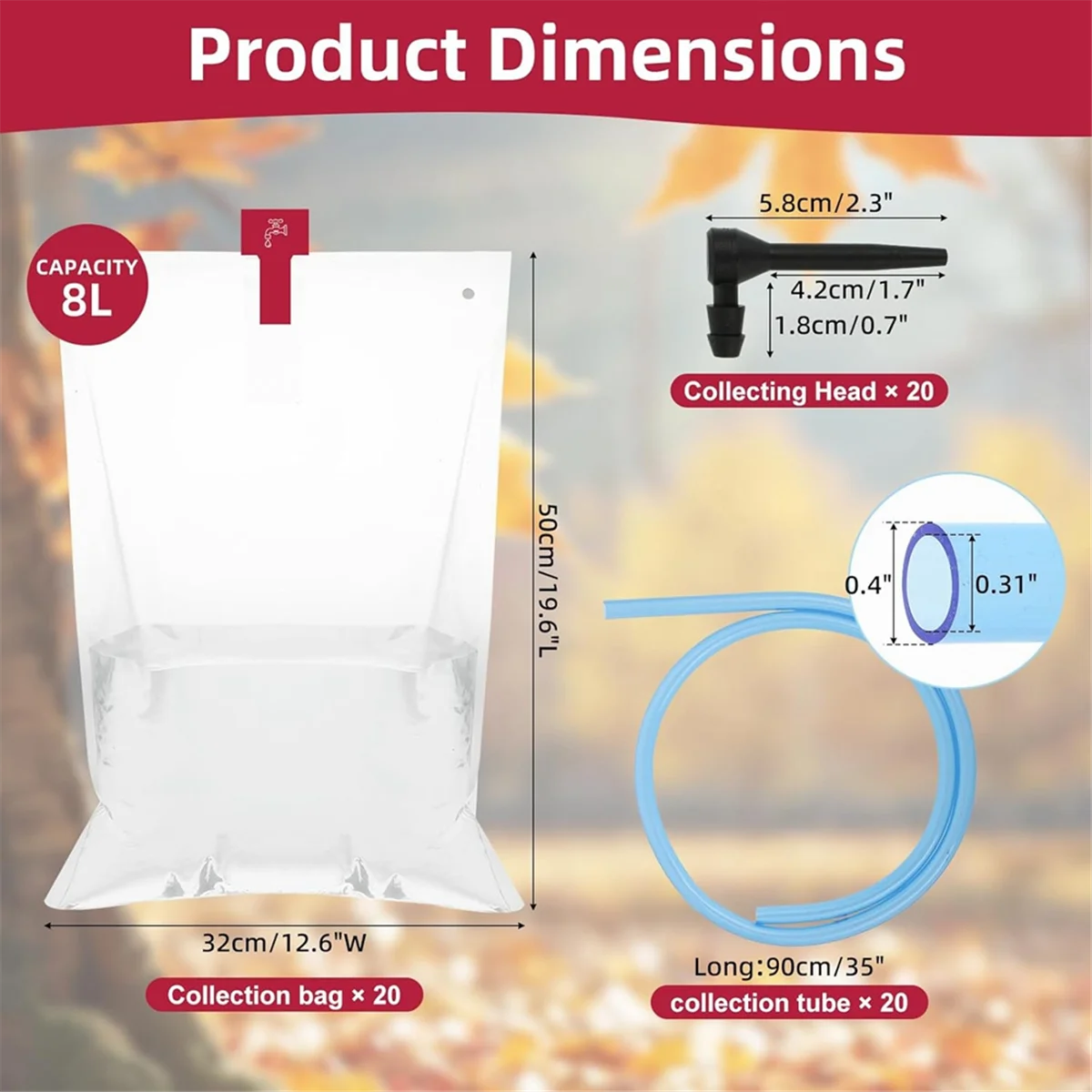 A002 10 Sets Maple Syrup Tapping Kit Include 10 Maple Tree Taps Spiles 10 Pcs 35In Maple Syrup Tubes 10 Pcs 8L -Clear Bags